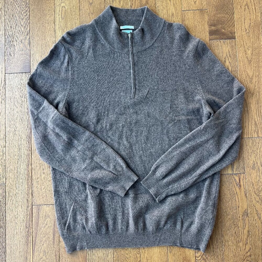 Vintage Benetton 100% Merino Wool Half Zip Sweater Mens Brown Mock Neck 90s